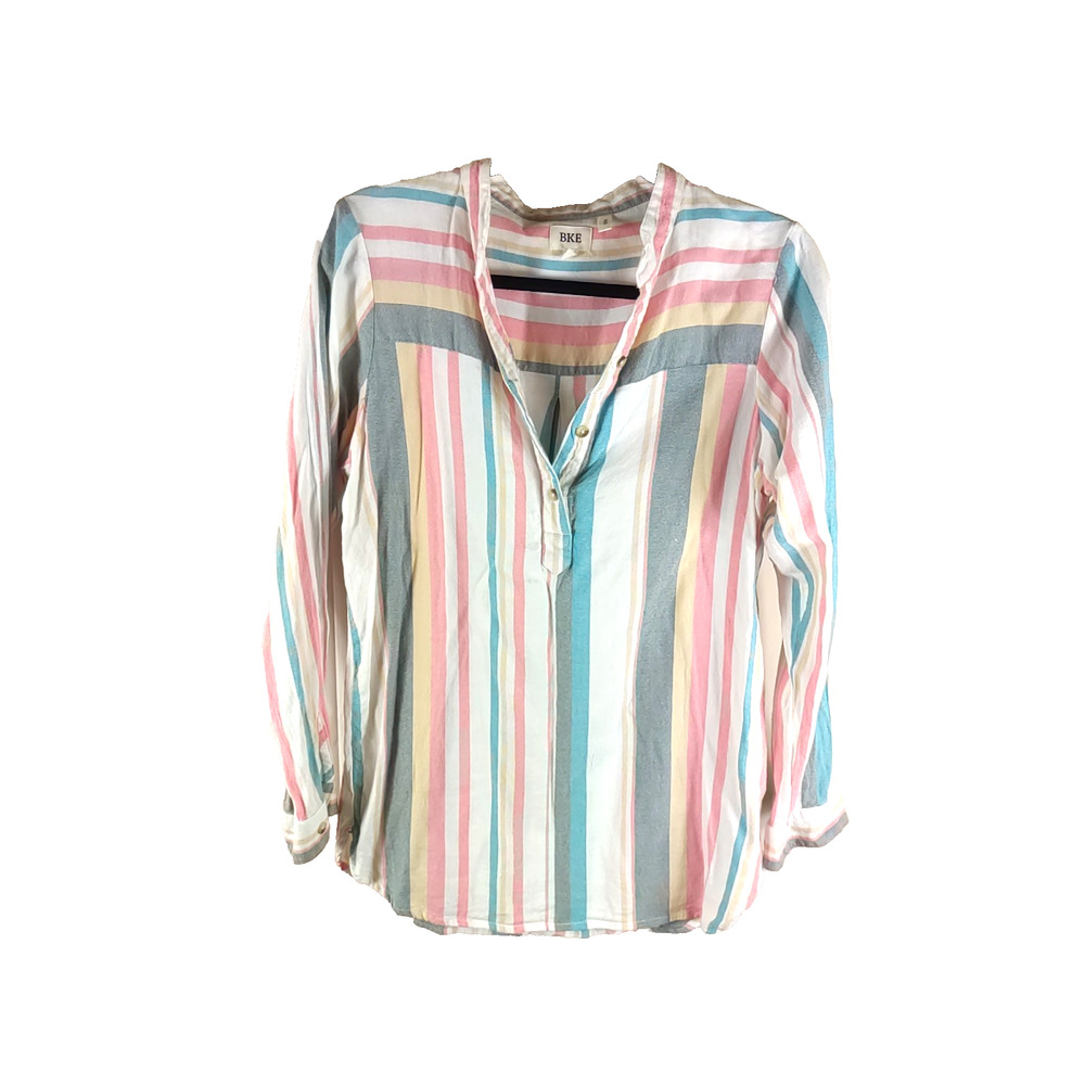 B K E Eased Women's Long Sleeve Pullover Striped Shirt Size Small Pink Blue - Picture 8 of 8